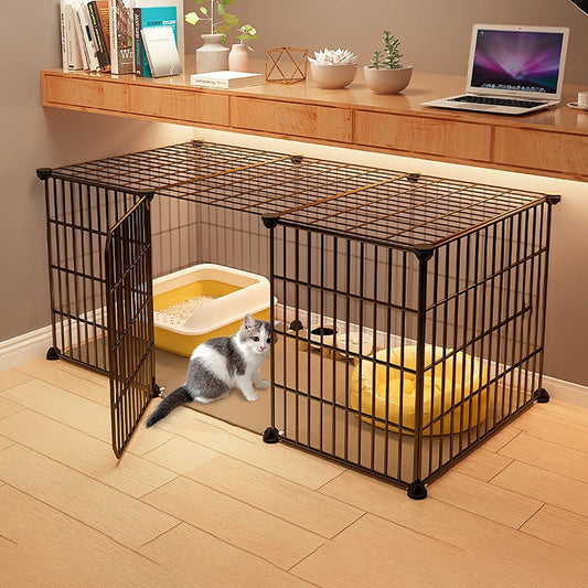 Cage pour Chats - Parc Amovible - Base Robuste en Métal
