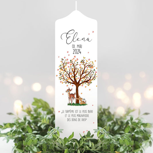 Cierge de Baptême - Arbre de Vie Filigrane - Personnalisé avec Prénom