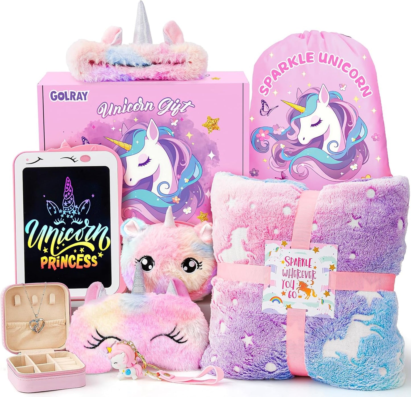 Coffret Cadeau Licorne - Couverture Lumineuse - Sac à Dos à Cordon