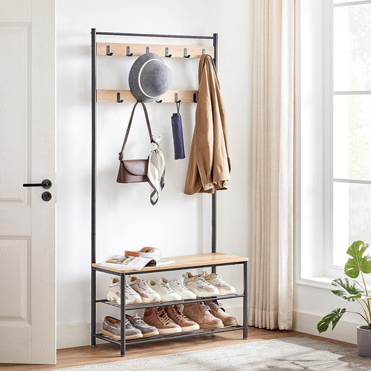 Meuble d’Entrée 3-en-1 - Porte-Manteau avec Banc - Étagère à Chaussures