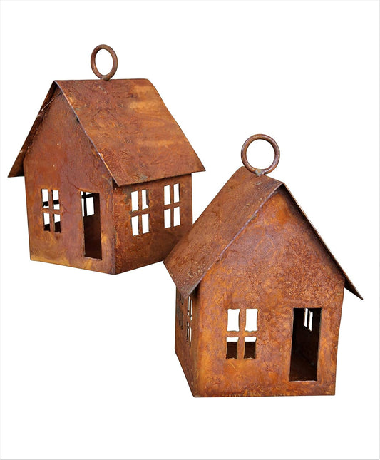 Maisons Lumineuses en Patine - Hauteur 15 cm - Bougeoir à Suspendre