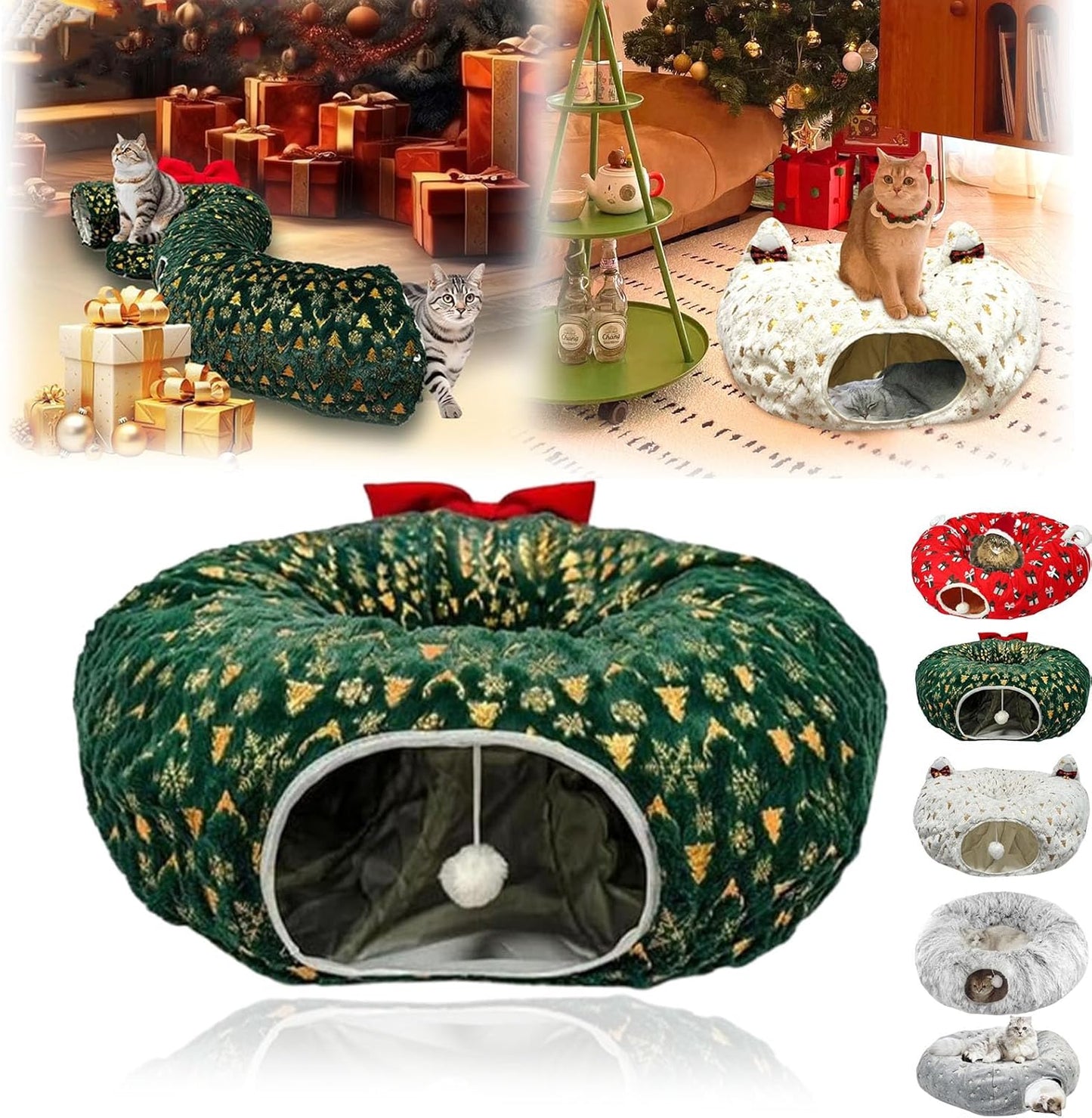 Tunnel pour Chat - Arbre de Noël - Peluche Chaude