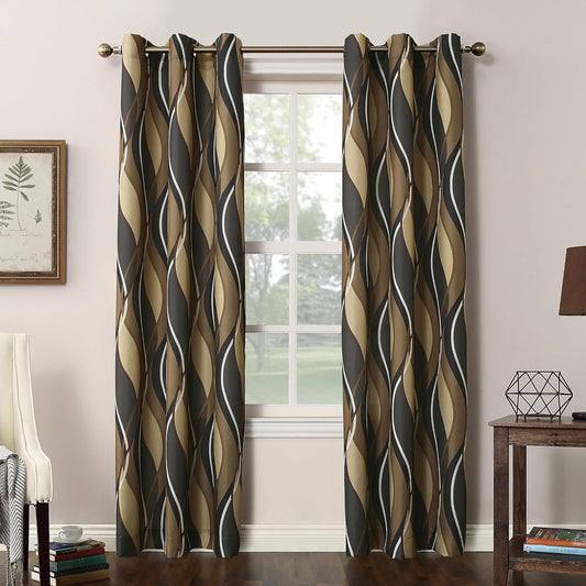 Panneaux de Rideaux Semi-Transparents - Imprimé Ogee - Gris Anthracite