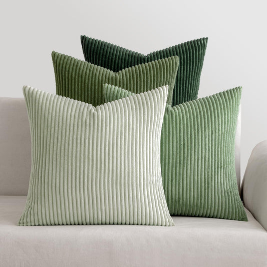 Housses de Coussin Velours Côtelé - 45x45 cm - Lot de 4 - Vert Forêt