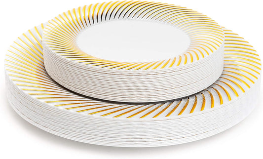 Assiettes en Plastique Dur - Bordure Dorée - 2 Tailles