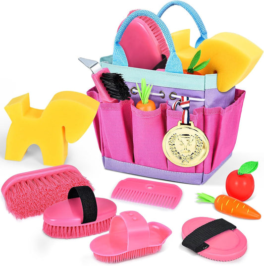 Set de Toilettage Cheval - Brosse de Massage - Sac de Rangement Enfant