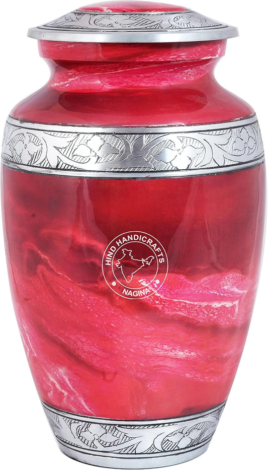 Urne Funéraire Florale Gravée - Argent - Grande Capacité