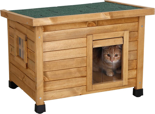 Maison pour Chat en Bois - Porte à Lamelles - Fenêtre en Plexiglas