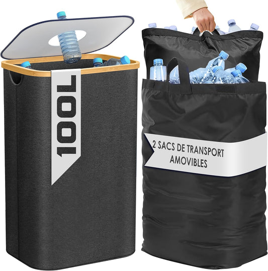 Poubelle de Cuisine 100L - Recyclage avec Sacs XXL - Design Transparent