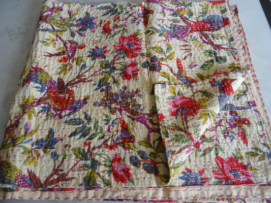 Couvre-lit Kantha - Motif Oiseaux - Fait Main