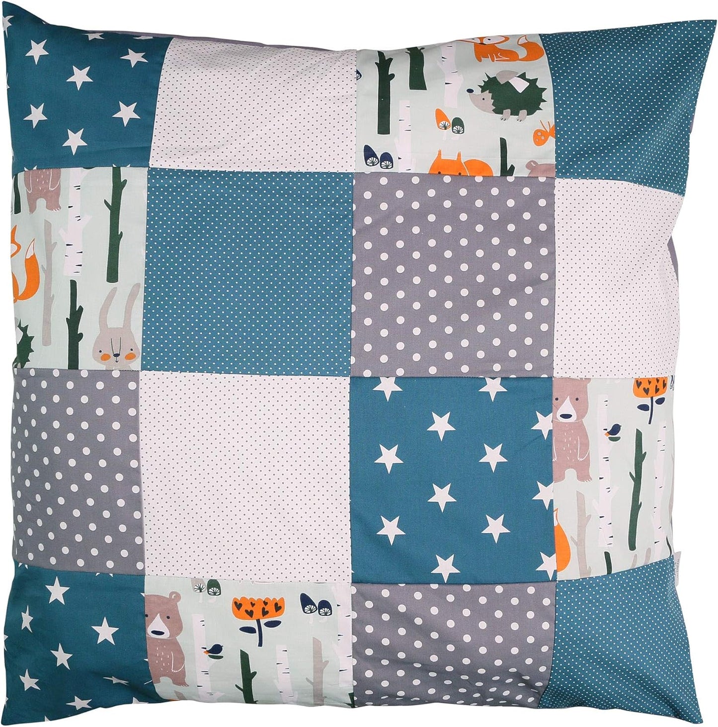 Housse de Couette Bébé - Patchwork Forêt Pétrole - 80x80 cm