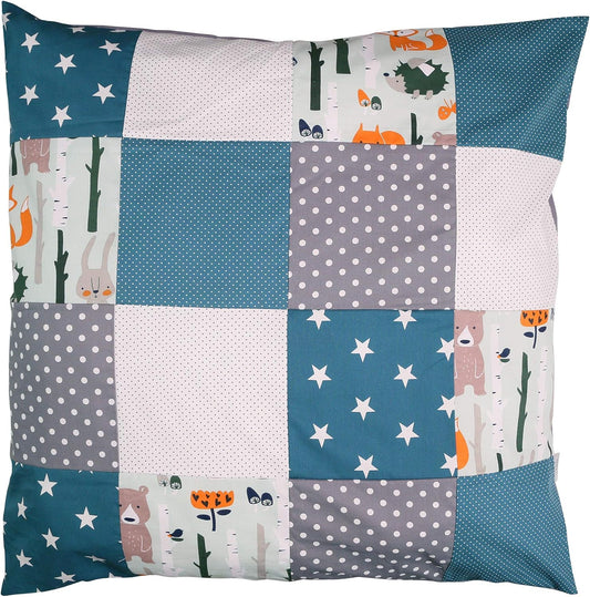 Housse de Couette Bébé - Patchwork Forêt Pétrole - 80x80 cm