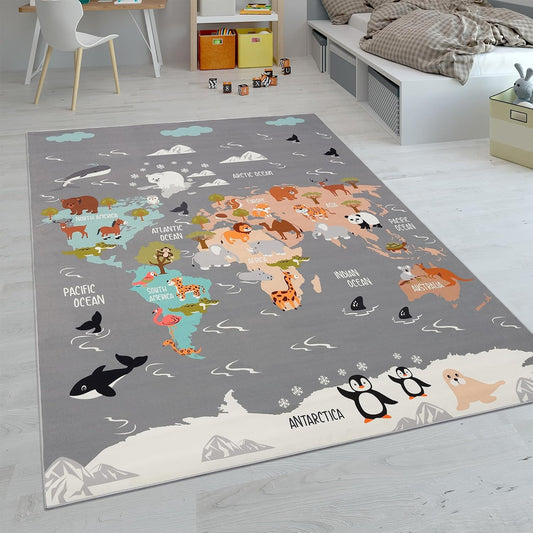 Tapis Enfant Moderne - Antidérapant - 120x160 cm Gris