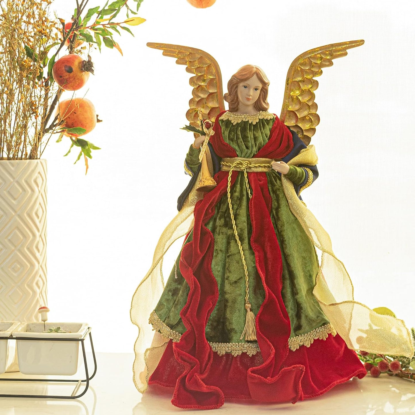 Décoration de Sapin - Ange en Tissu Rouge - 45cm