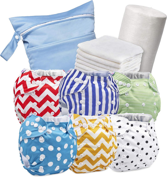 Couche Lavable Bébé - Pack 6 Couches + 6 Inserts Bambou