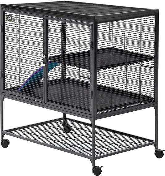 Cage pour Petits Animaux - Double Porte - Roulettes Verrouillables