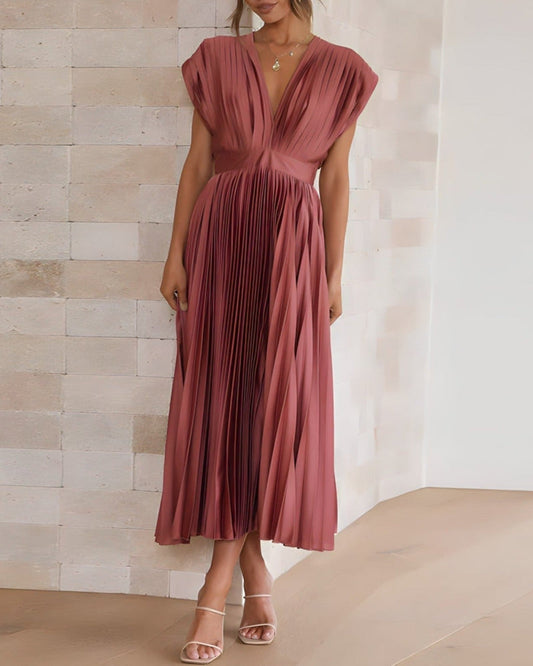 ELENA - ROBE MIDI PLISSÉE SANS MANCHE