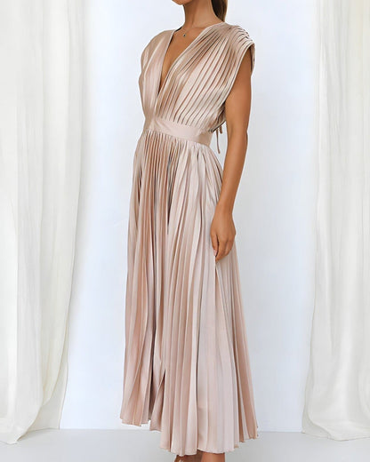 ELENA - ROBE MIDI PLISSÉE SANS MANCHE