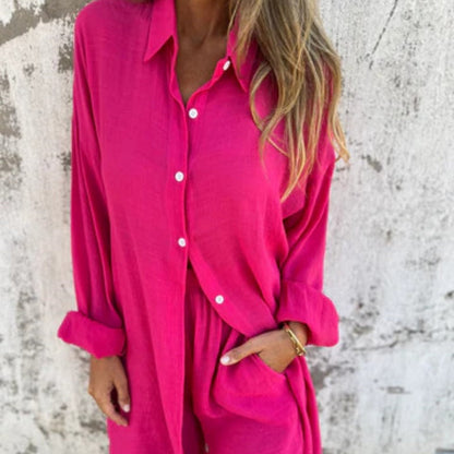 Ensemble deux pièces chemise à manches longues et short décontracté pour femme